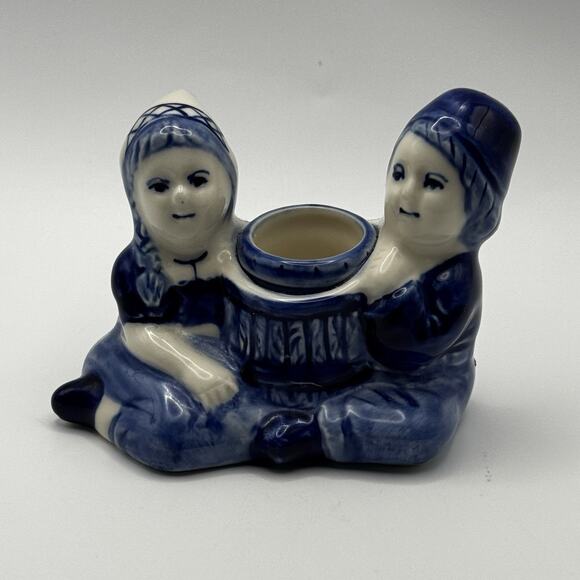 Delft Blue‎ white Candlestick Holder Boy Girl Children - Picture 1 of 6